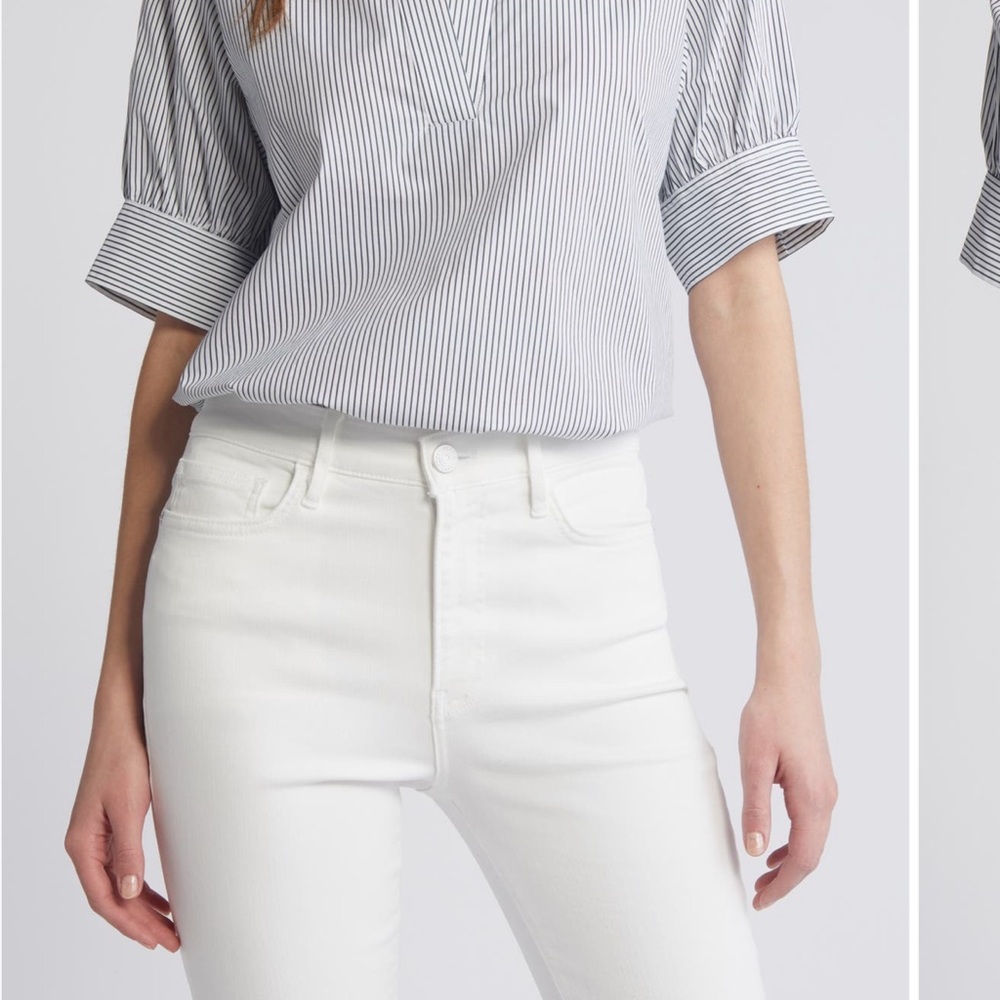 FRAME Striped V-Neck Blouse